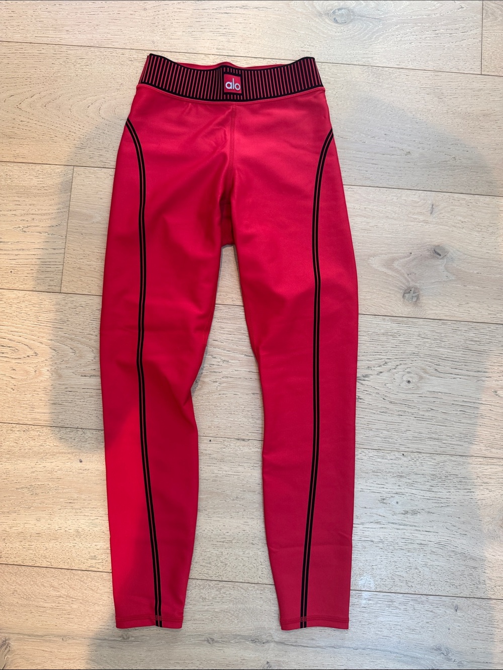 ALO Yoga Kids Bright Red Leggings with Black Side Piping